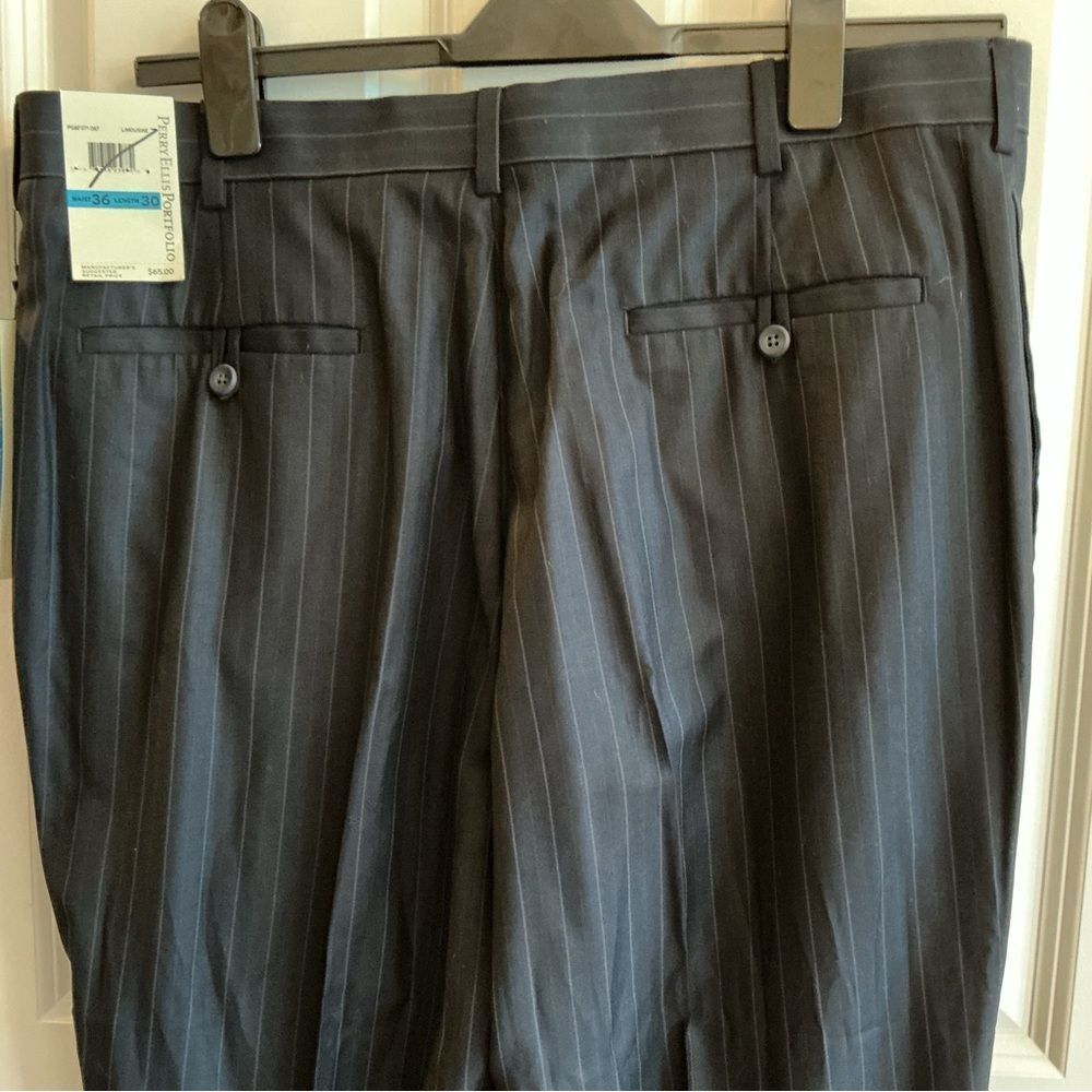 NWT. Perry Ellis Brand Mens Navy Pinstripe Dress Slacks 36 X 30 - Picture 4 of 10